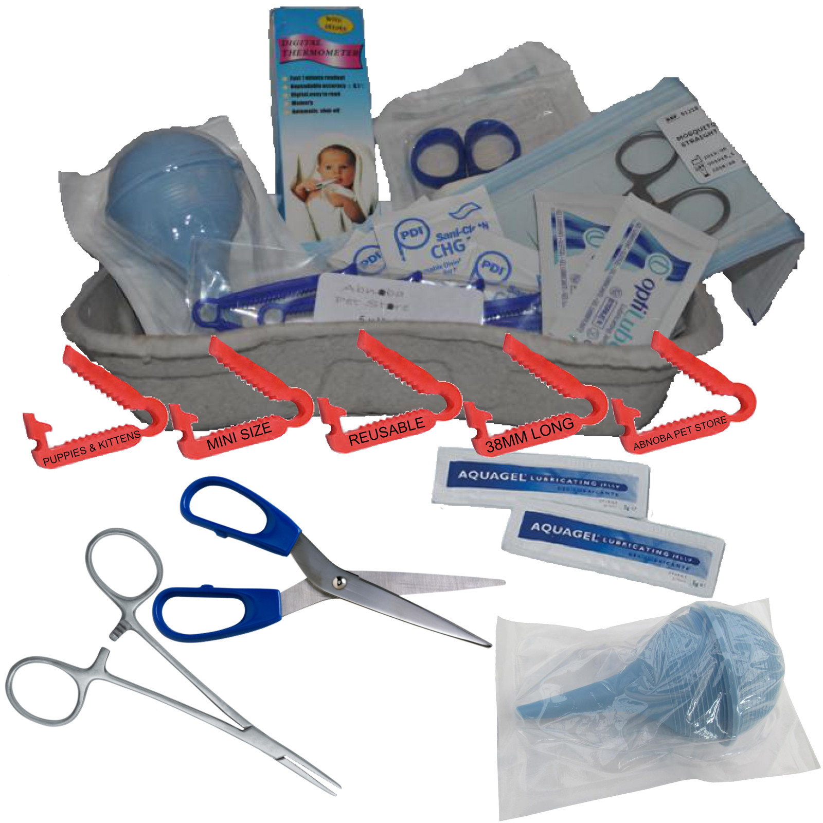 Puppy Kitten Breeding Whelping Kit Cord Clamp Sterile Forceps Aspirator Scissors