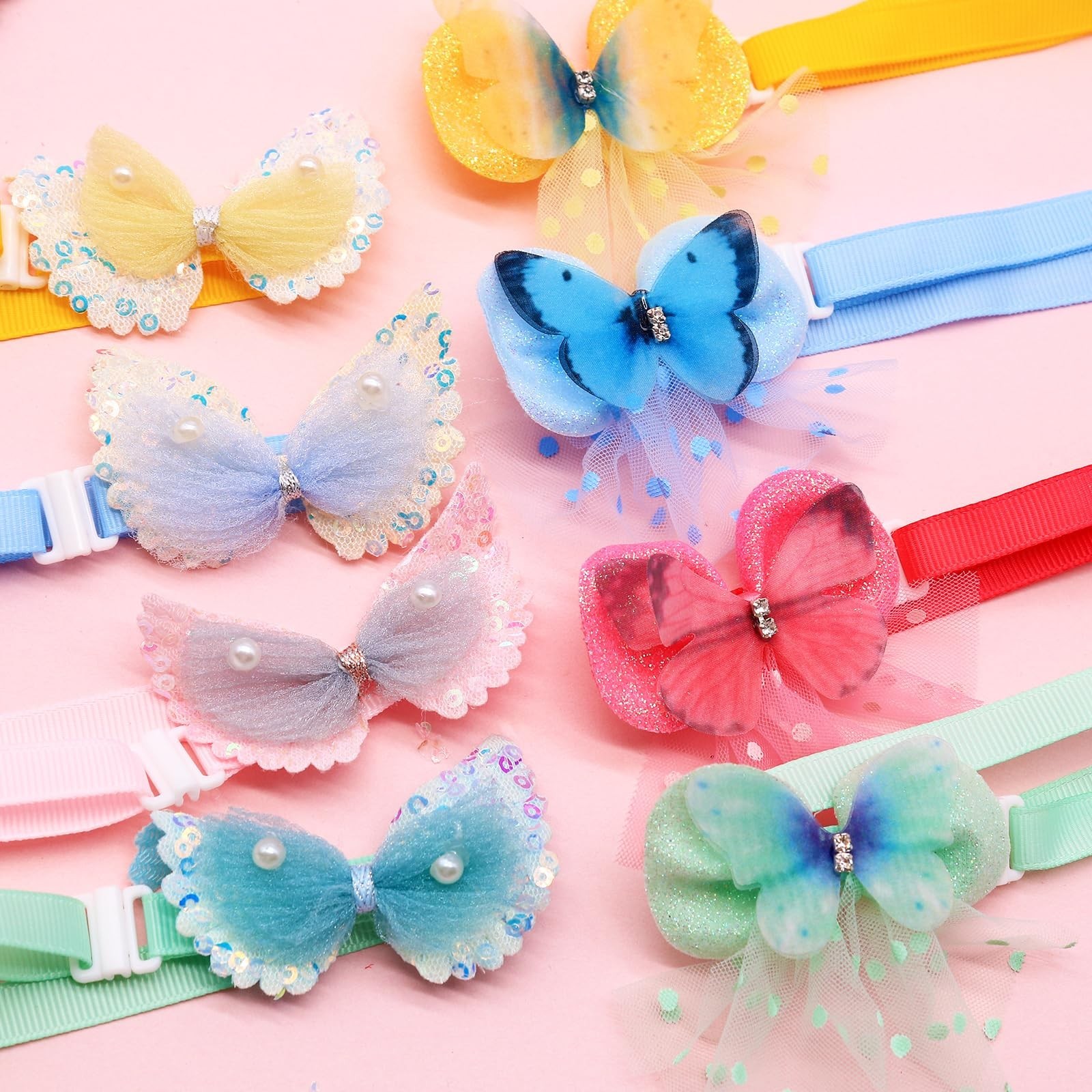 20Pcs Lace Pearl Dog Collars, Adjustable Butterfly Bowtie Pet Collars for Sma…
