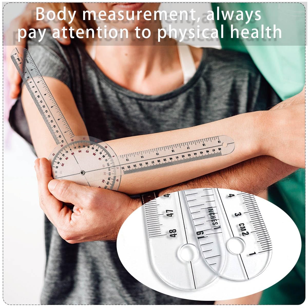 Goniometer 12 inch, Transparent Orthopedic Angle Ruler Plastic Goniometer, 360 D