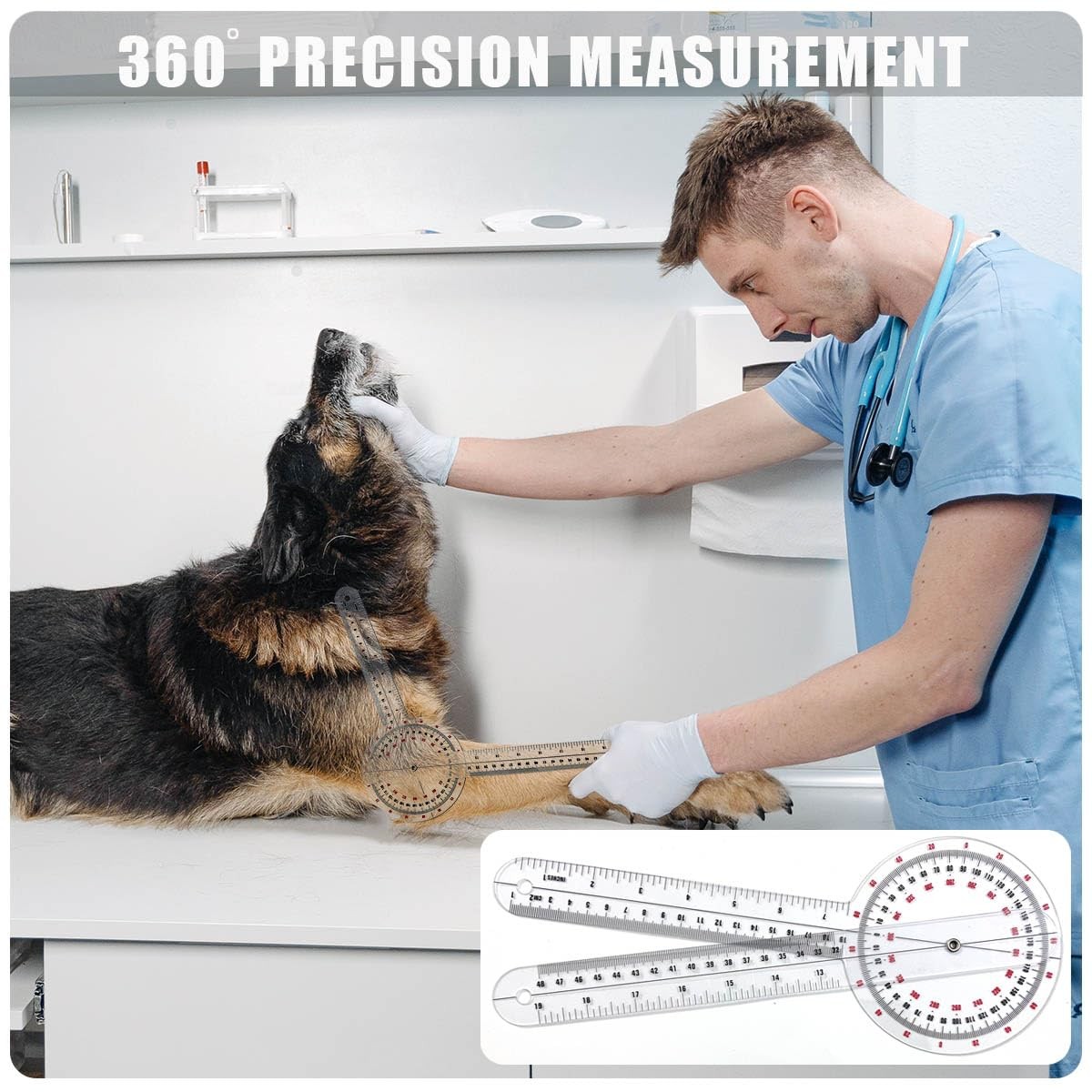 Goniometer 12 inch, Transparent Orthopedic Angle Ruler Plastic Goniometer, 360