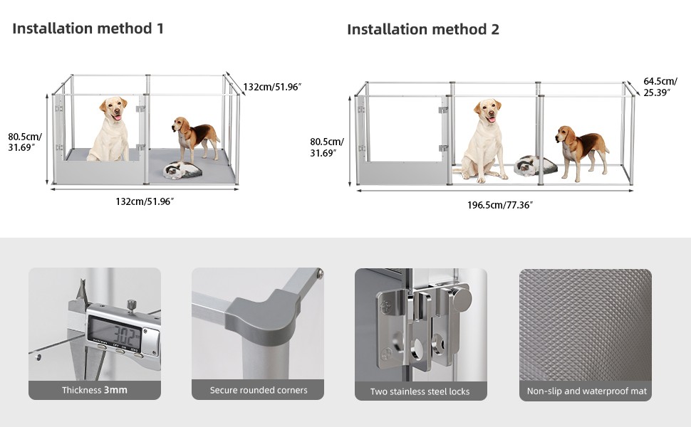 XL Panels Acrylic Dog Playpen Fence Deep Pet Whelping Box Lockable Enclosure Bed