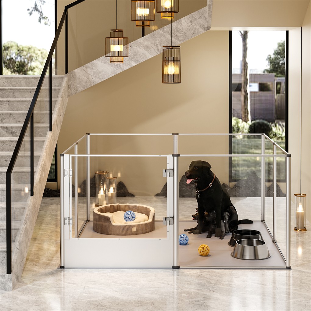 XL Panels Acrylic Dog Playpen Fence Deep Pet Whelping Box Lockable Enclosure Bed
