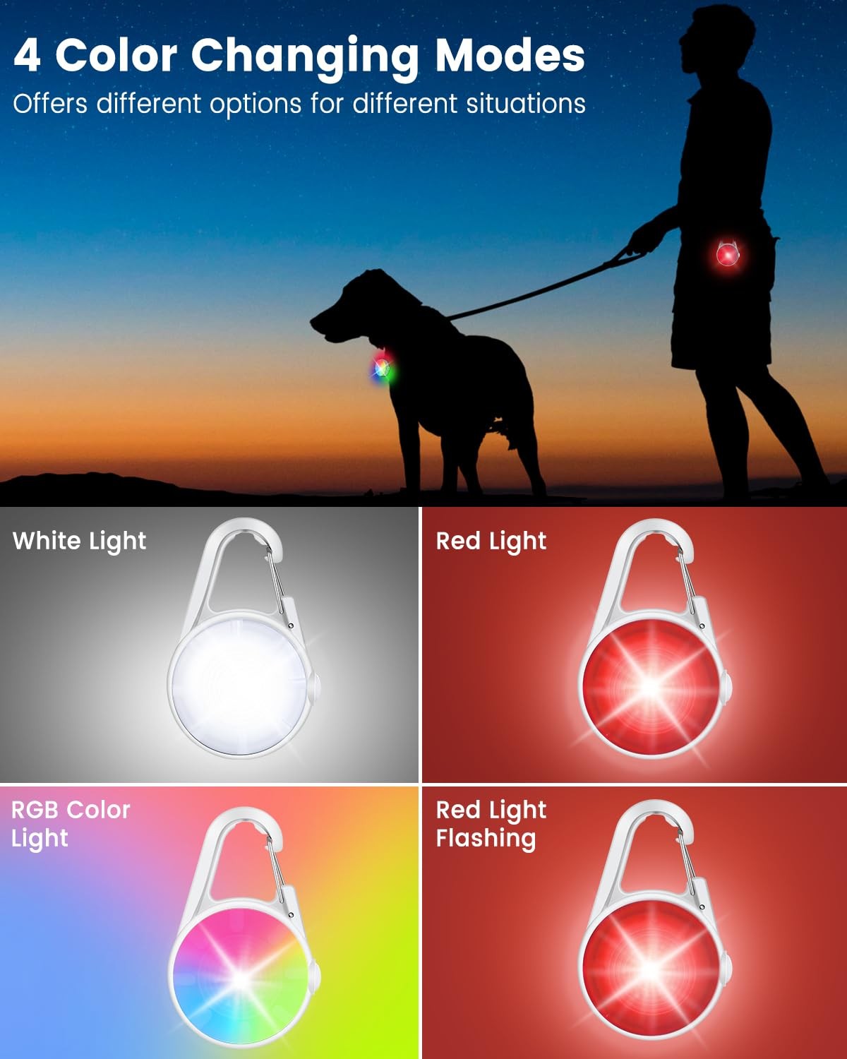 2 Pack Dog Collar Light, Rechargeable Lights for Night Walking E, White