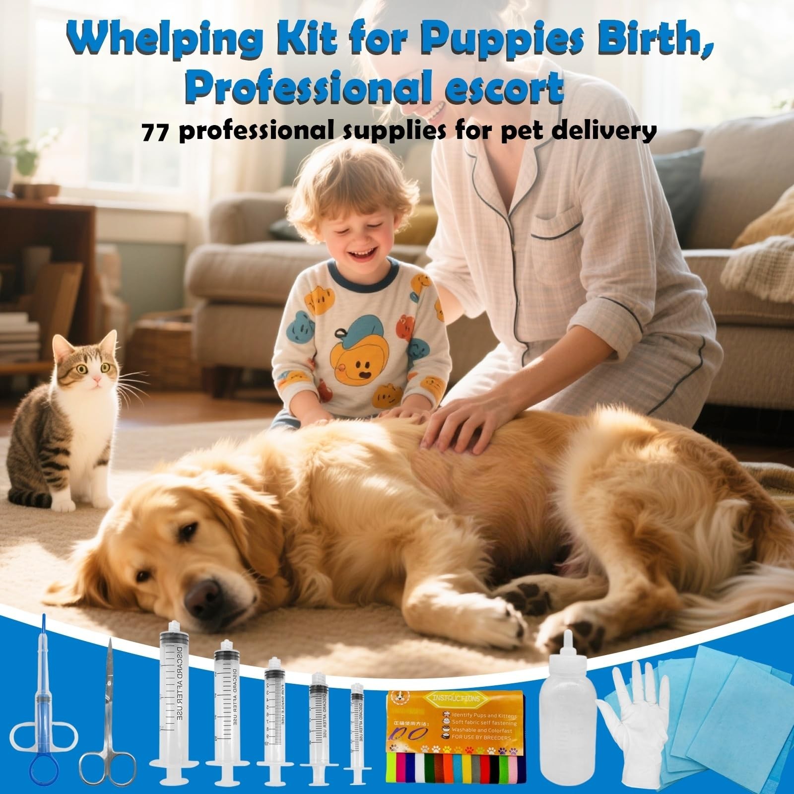 Whelping Kit for Puppies & Kittens – 77-Piece Reusable Birthing Essentials Set