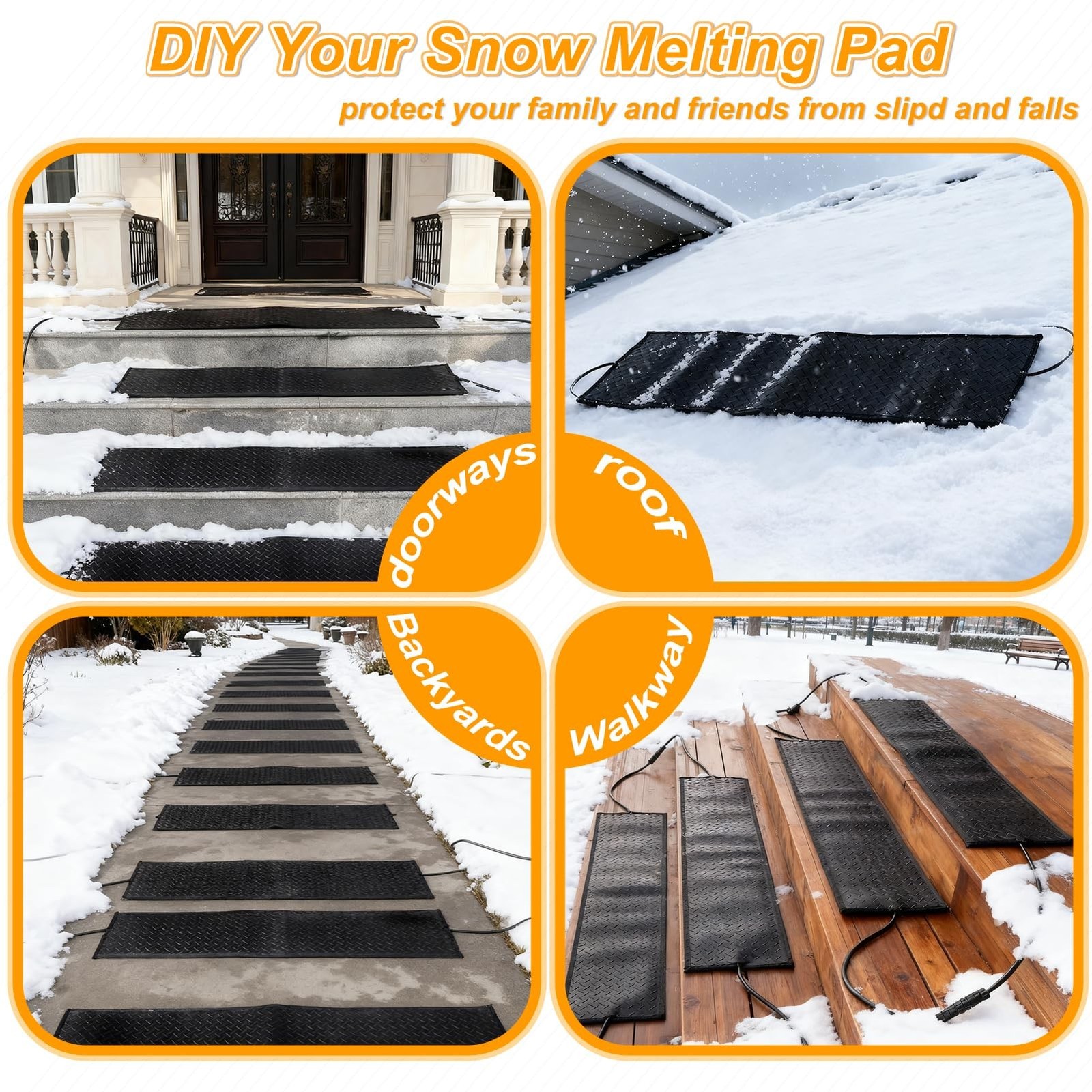 30” x 30” Snow Melting Mats Outdoor, Heated Snow Melting Mats, Electric Ice…