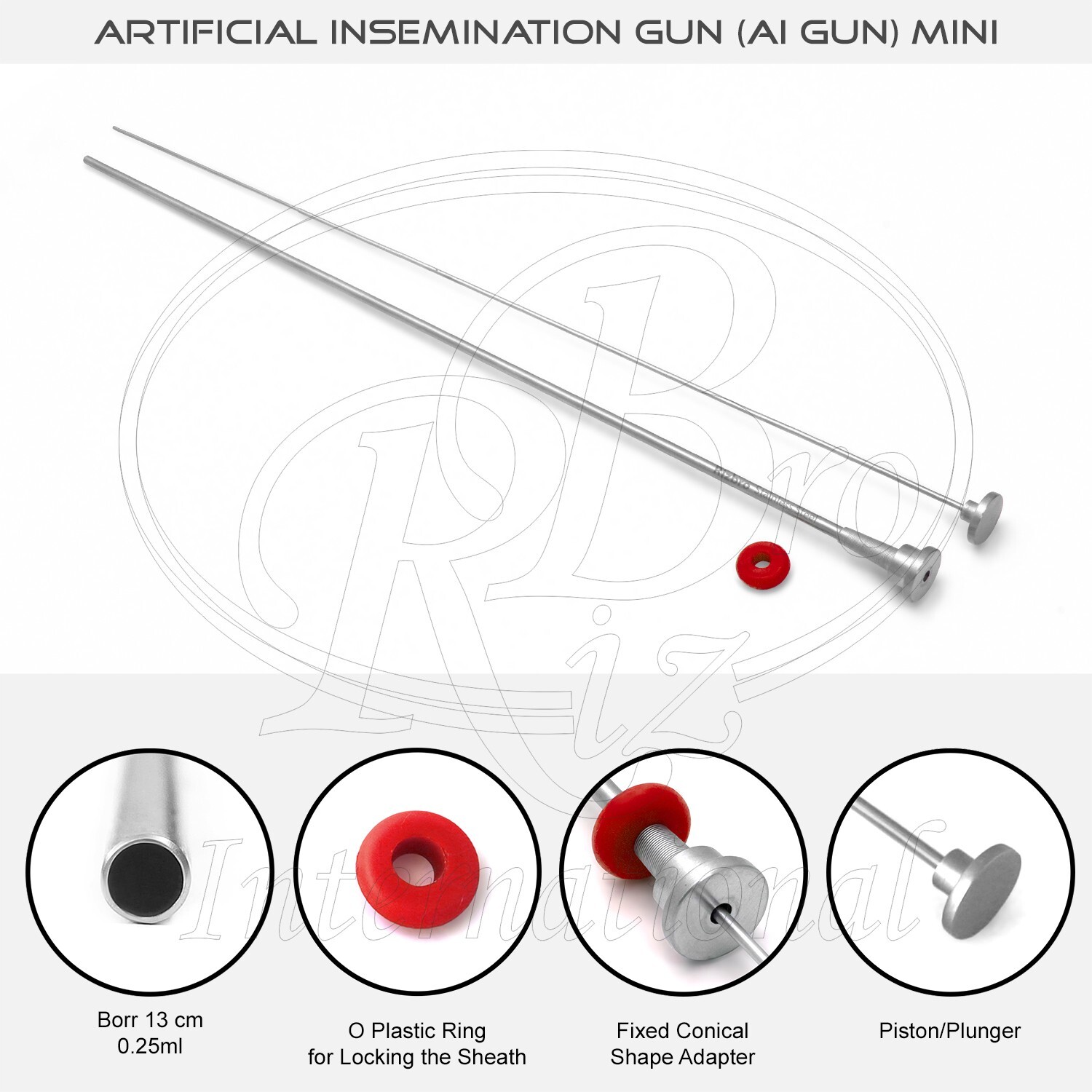 Mini Universal AI Gun Red Fixed Stainless Steel 18″ Artificial Insemination Gun