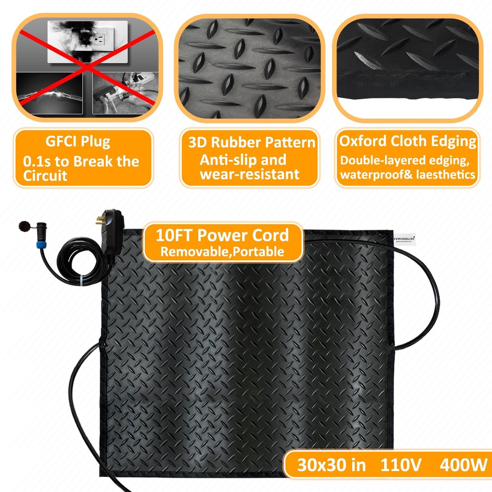 30” x 30” Snow Melting Mats Outdoor, Heated Snow Melting Mats, Electric Ice…