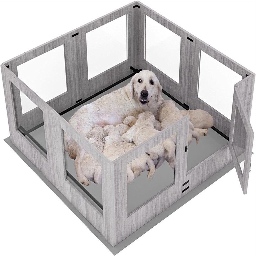 XL Safest Tempered Glass Dog Whelping Pen Box Shatter-proof Playpen Exercise Box