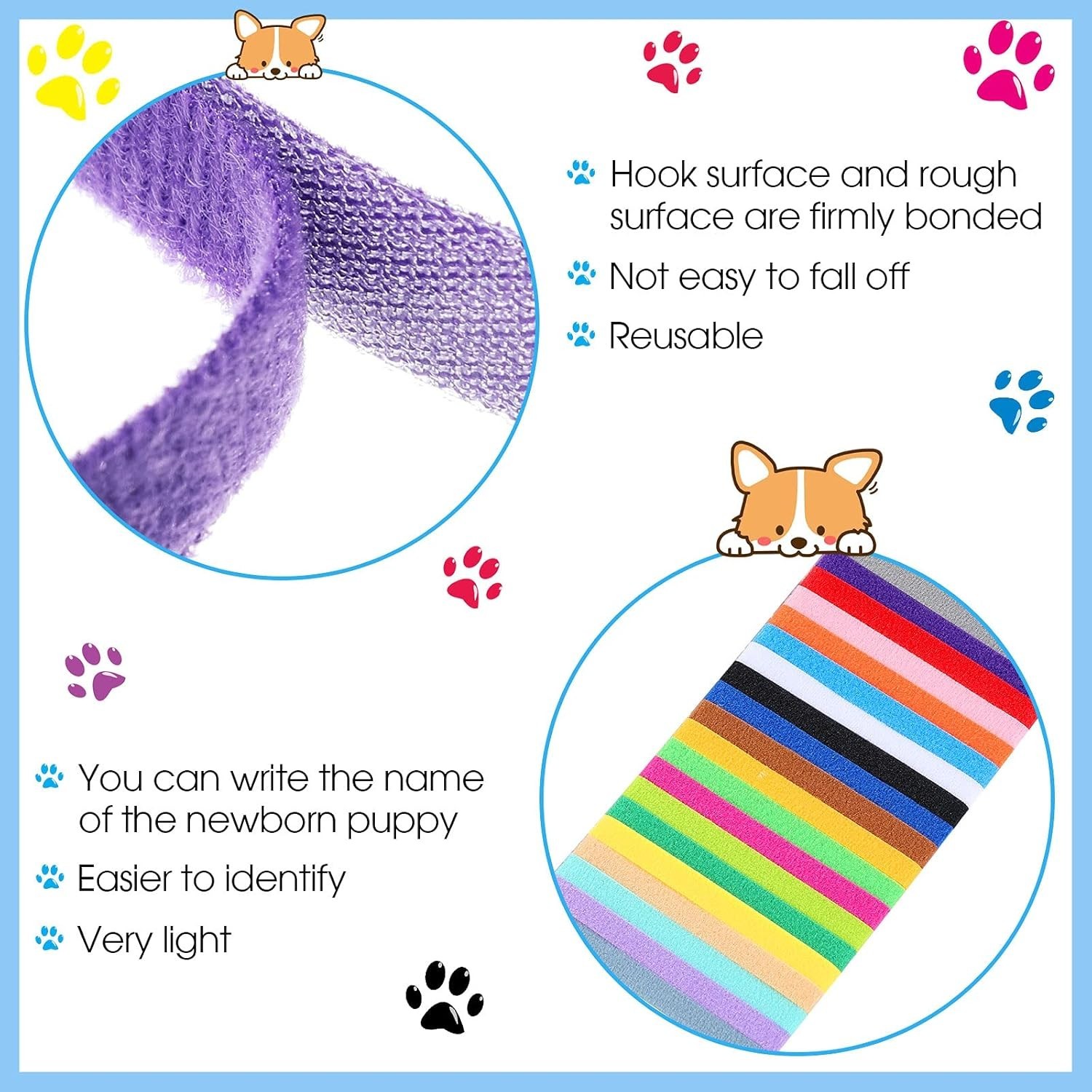 60 Puppy ID Bands in 20 Colors – Adjustable Whelping Collars