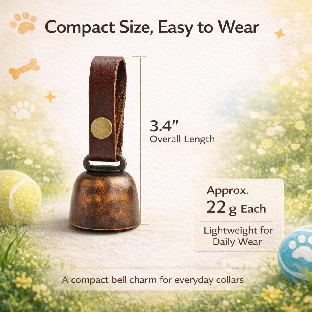 kcrygogo Leather Dog Collar Bell with Quick-Release Snap Buttons 2mm, Silver