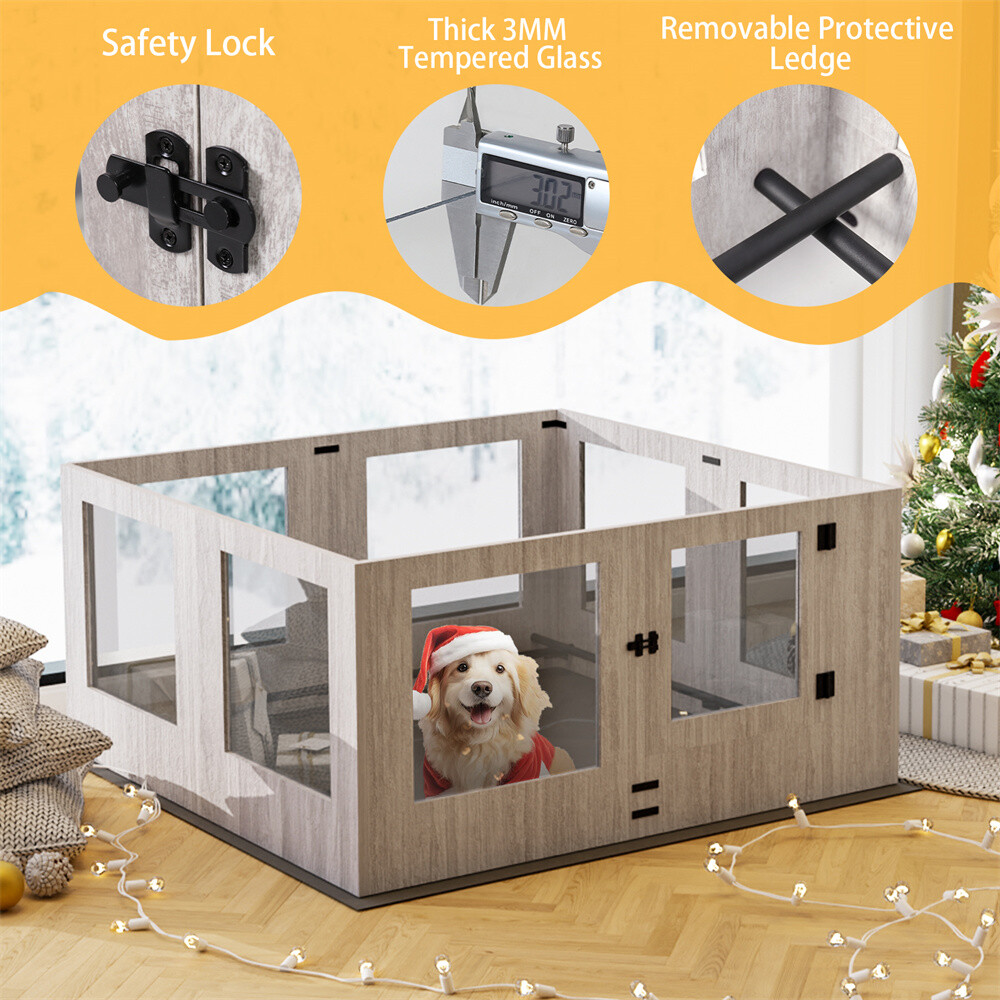Heavy Duty Clear Pet Whelping Box With Waterproof Pad Dog Playpen Exercise Pen