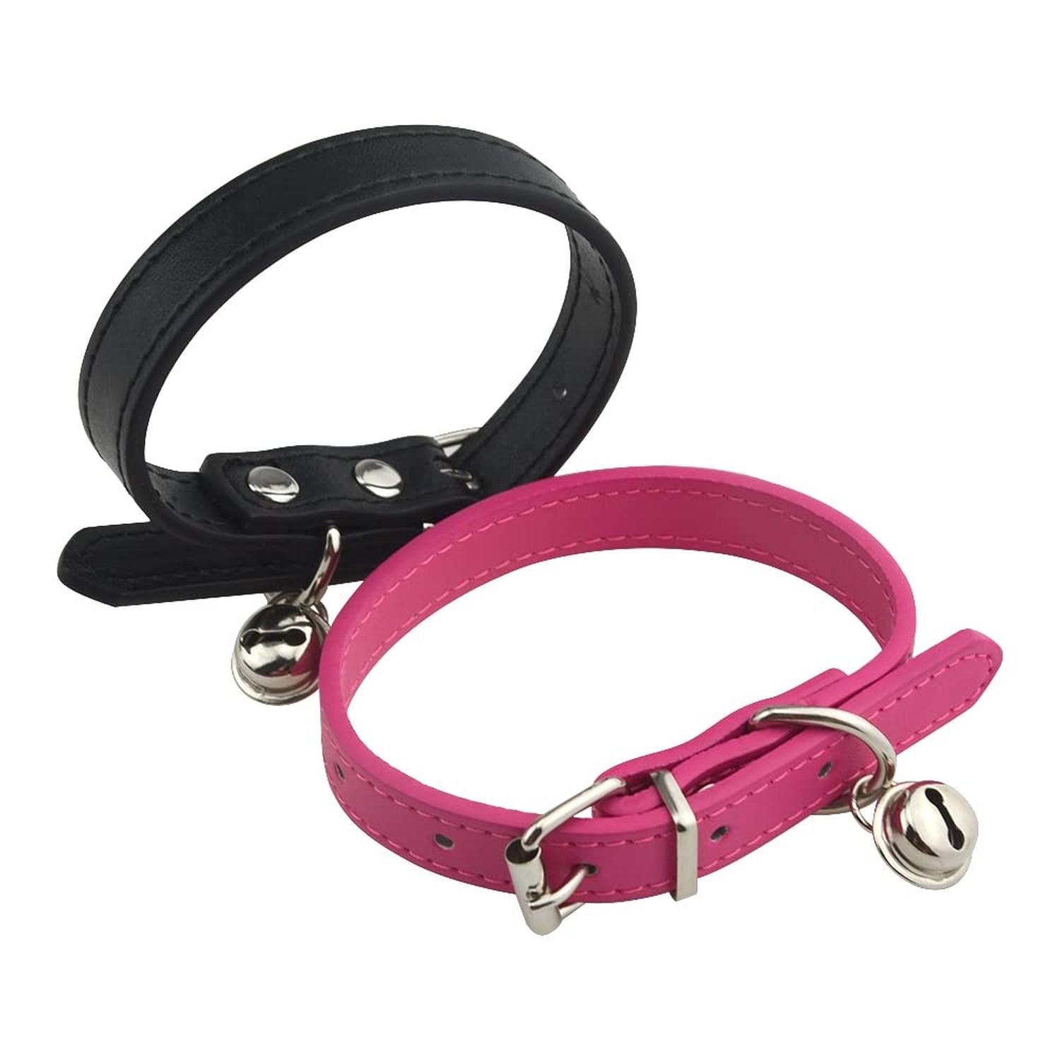 6Pcs Leather Pet Collars with Bell Adjustable 20-28cm Soft Identification Lea…