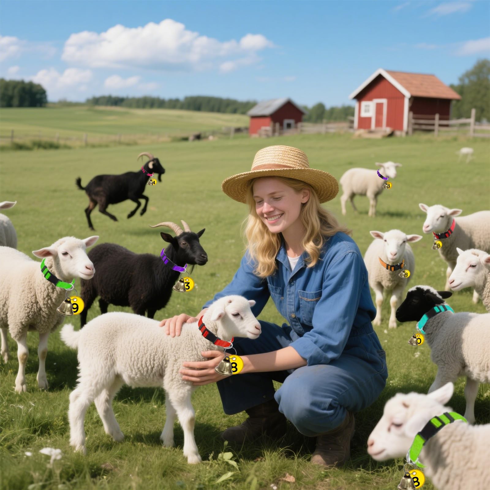 ETCYAOXIN 12-Pack Goat Collars with Bells and Numbered Multicolor