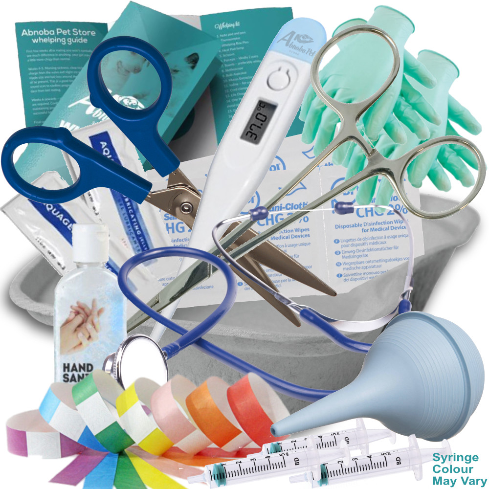 COMPLETE Essential Whelping Kit Forceps Aspirator Milk Feeding Syringe ID Collar