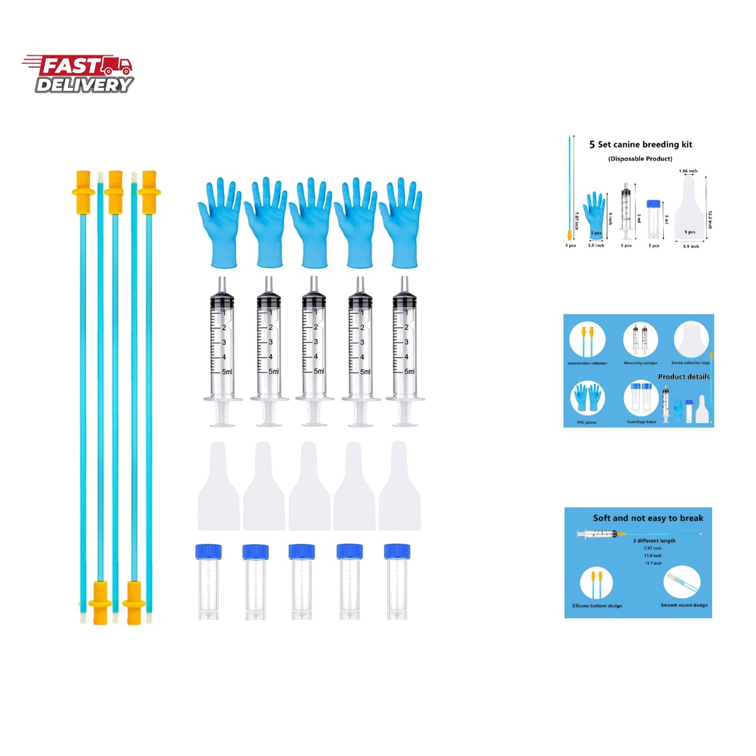 5 Set AI Artificial Insemination Dog Breeding Kit, Canine Breeding Kit, Dog I…