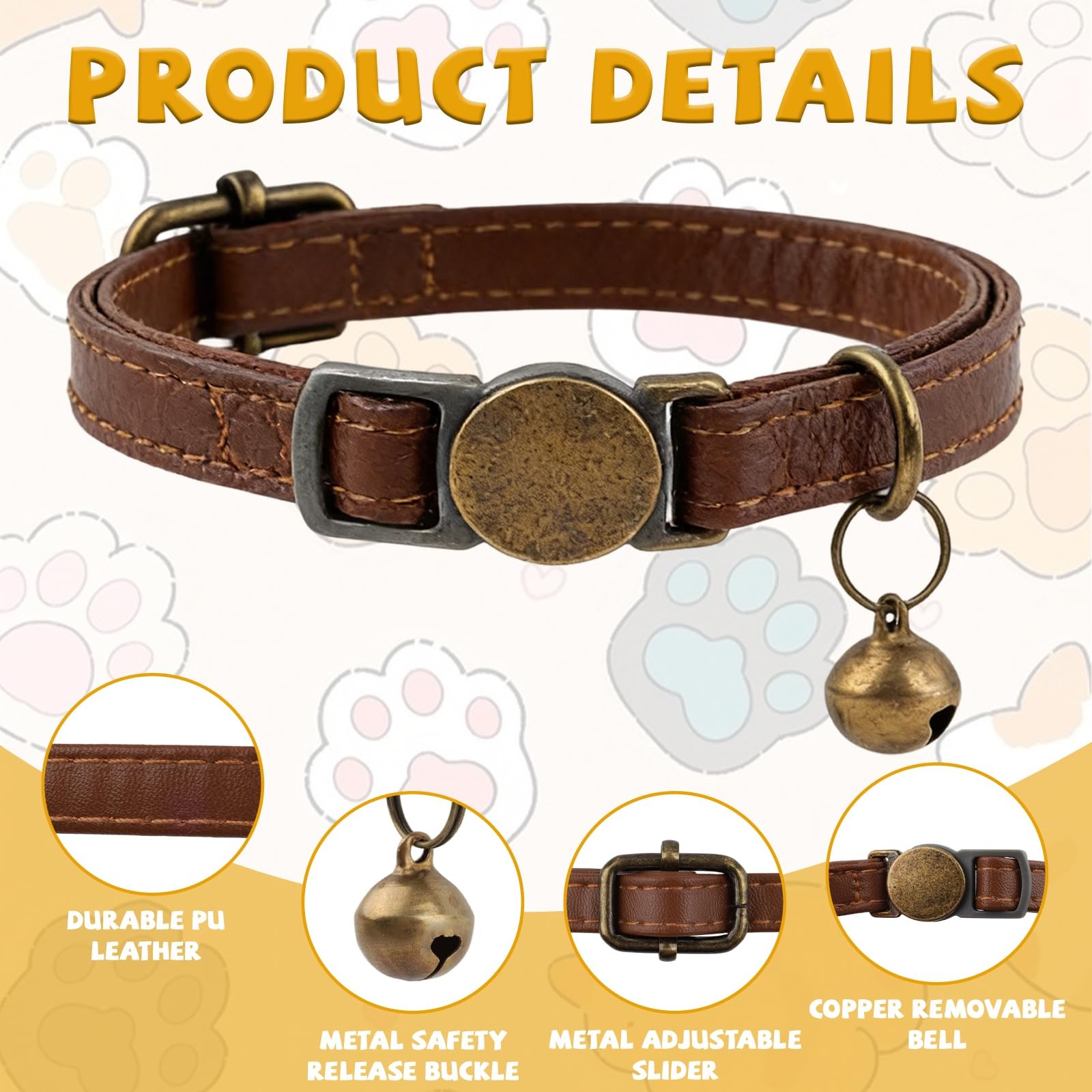 2 Pcs Retro Leather Cat Collar for Boy Cats, Adjustable Breakaway Cat Collar …