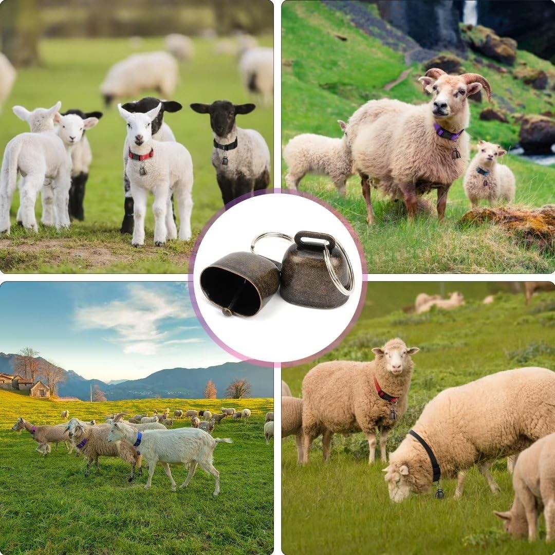 5 Pack Goat Collars with Bells Horse Sheep Grazing Cow Bells Adjustable Nylon