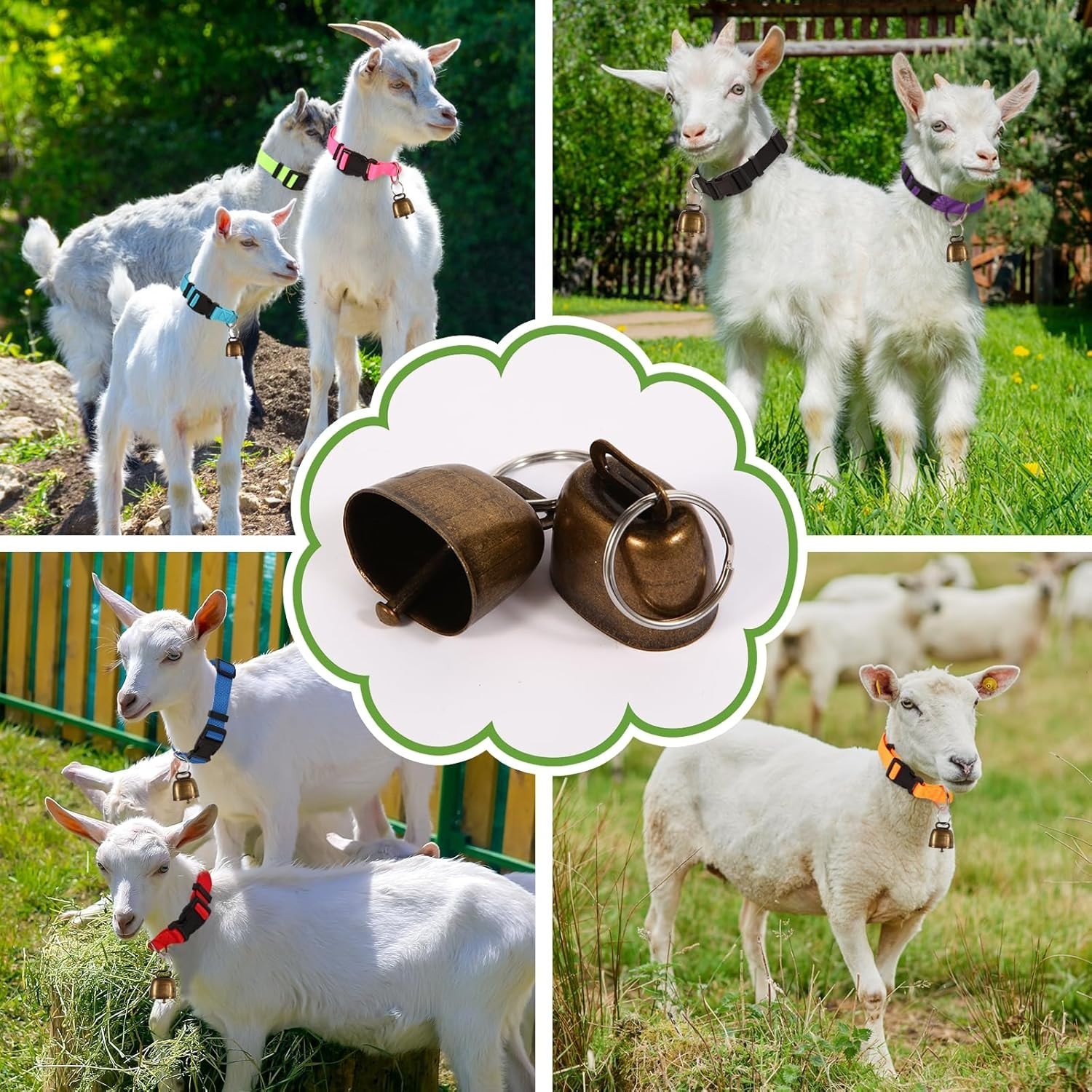 8 Pack Goat Adjustable Nylon Collars with Grazing Copper Bells