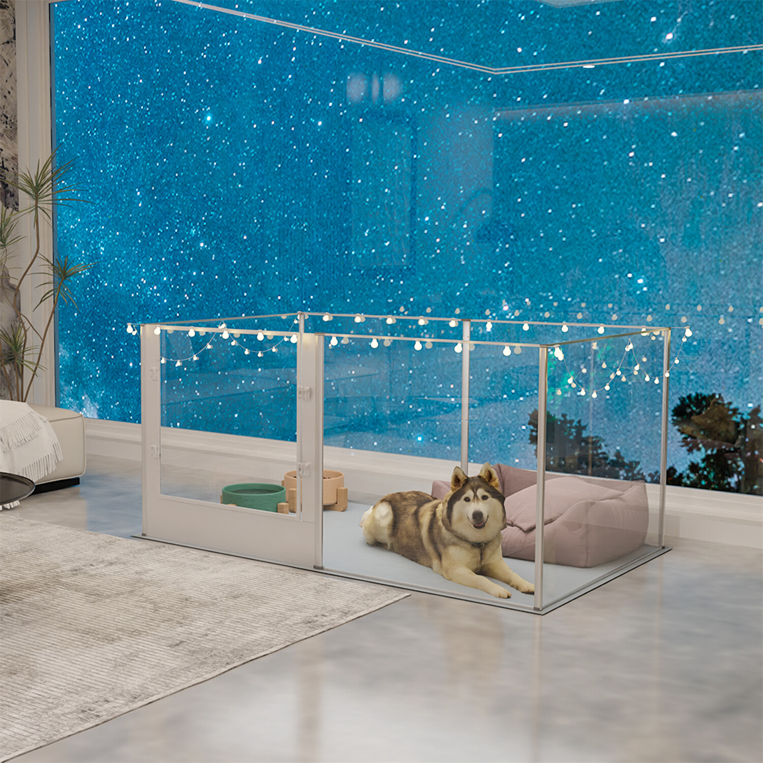6 Panels Clear Acrylic Dog Whelping Fence Box for Large Pet Playpen Steel Lock