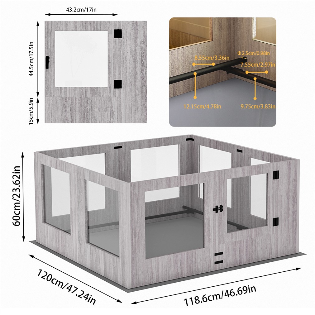 24” T Dog Cat Pen/ Whelping Box Fence Transparent Playpen Indoor Dog House