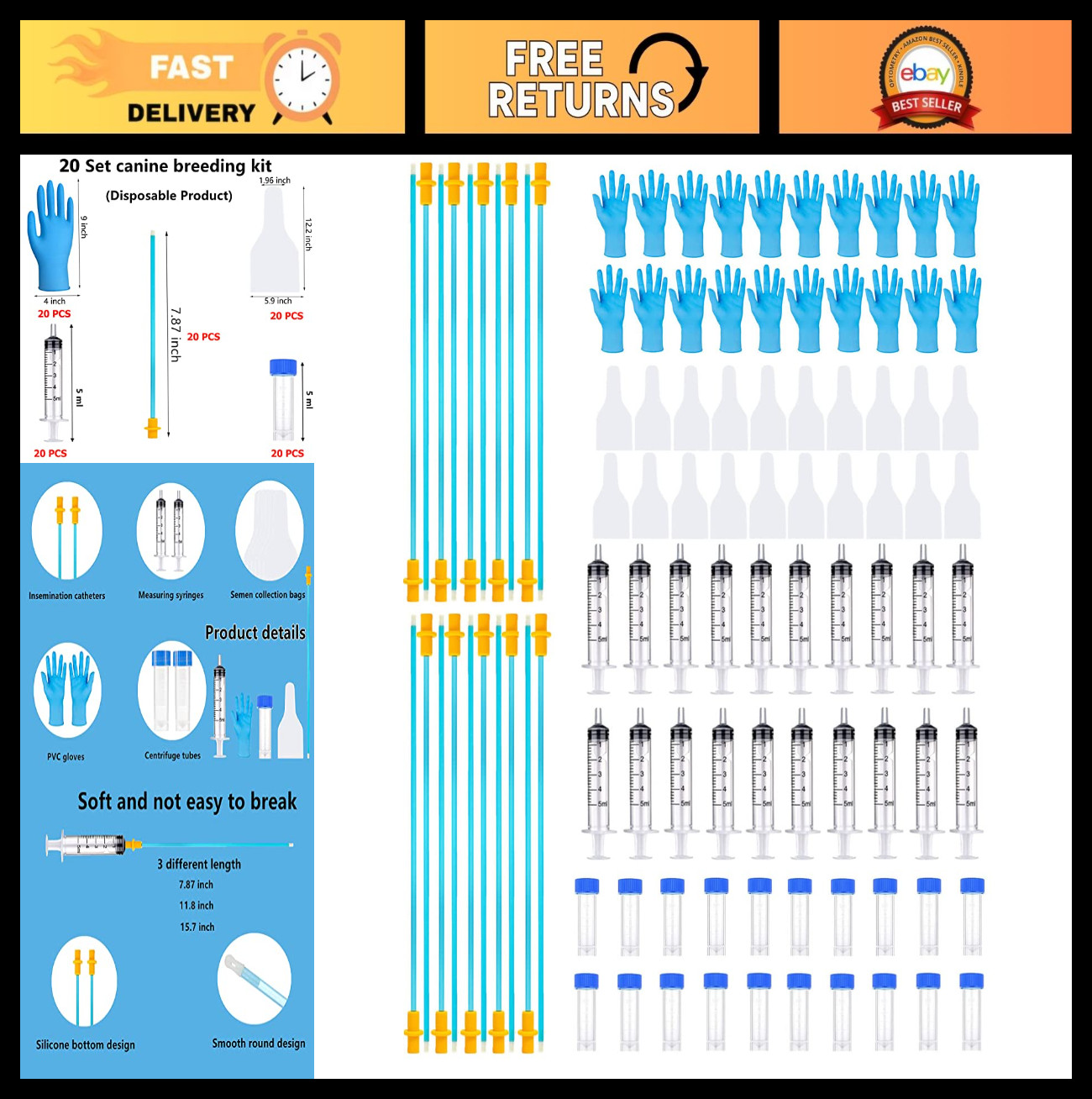 20 Set Dog Breeding Kit – AI Artificial Insemination Supplies, Canine Inseminati