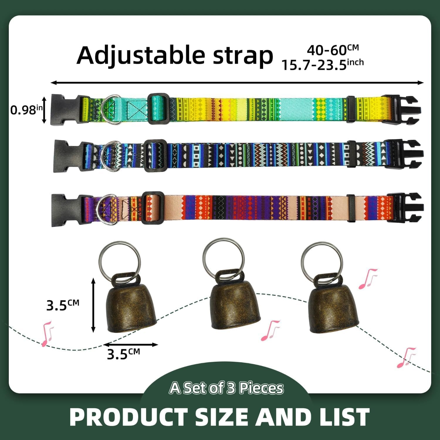 Goat Collars and Bells，Durable Nylon Adjustable Collar for Farm Animals, Sheep,