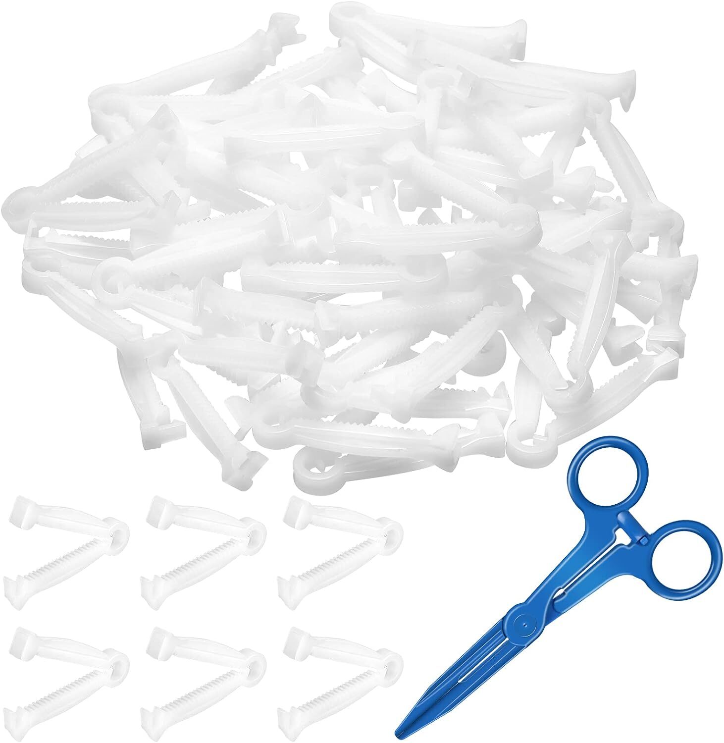 100 Pieces White Umbilical Cord Clamps and 1 Hemostatic Forcep, Disposable Umbil