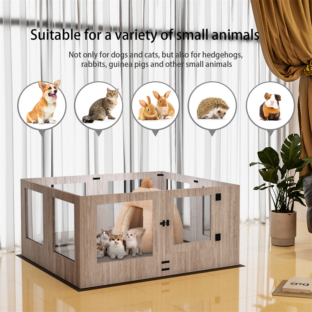 Innovative Tempered Glass Dog Whelping Pen Box Portable Birth Fence w Door &Lock