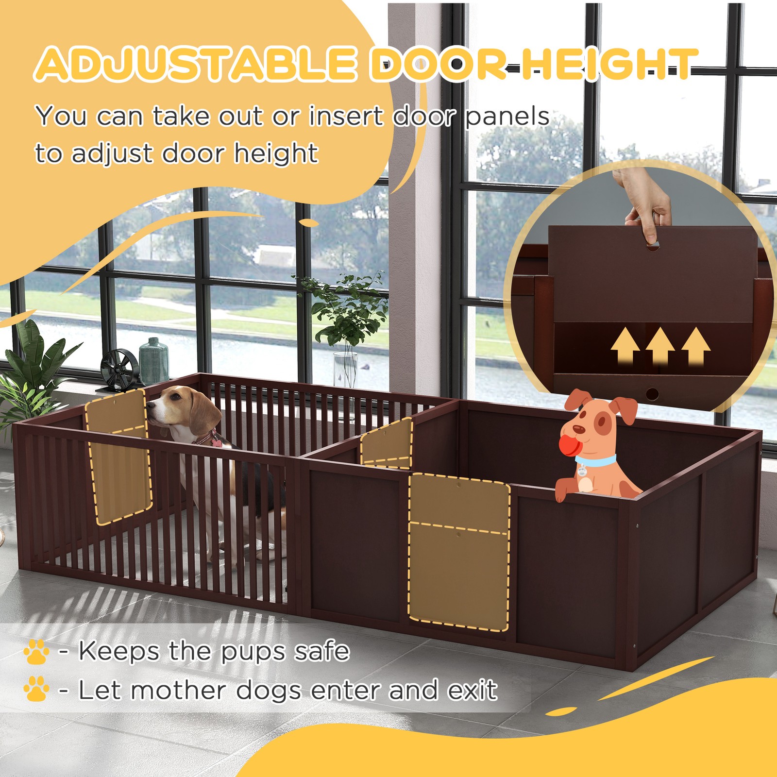 Wooden Whelping Box for Dogs for All Sized Dogs, 81″ x 39″ x 20″
