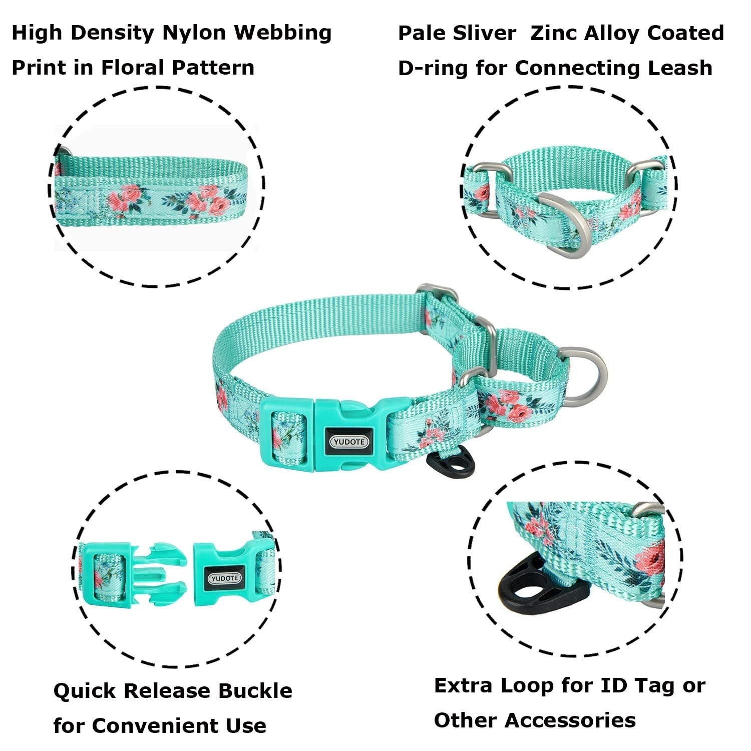 Martingale Dog Collars with Quick Snap Buckle in Floral Print Flower Nylon No…