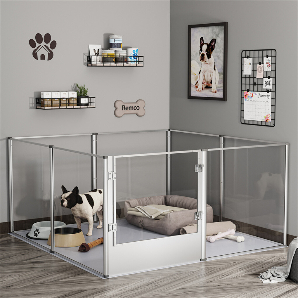 6/8 Panels XXL Dog Playpen Acrylic Pet Whelping Box Deep Fertility Cage Lockable