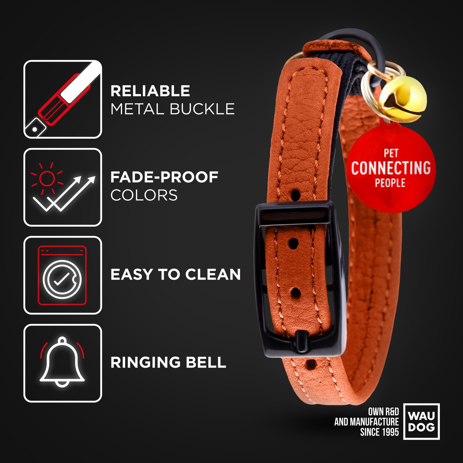 Leather Cat Collar with Bell and Safety Elastic Strap Breakaway Alternative f…
