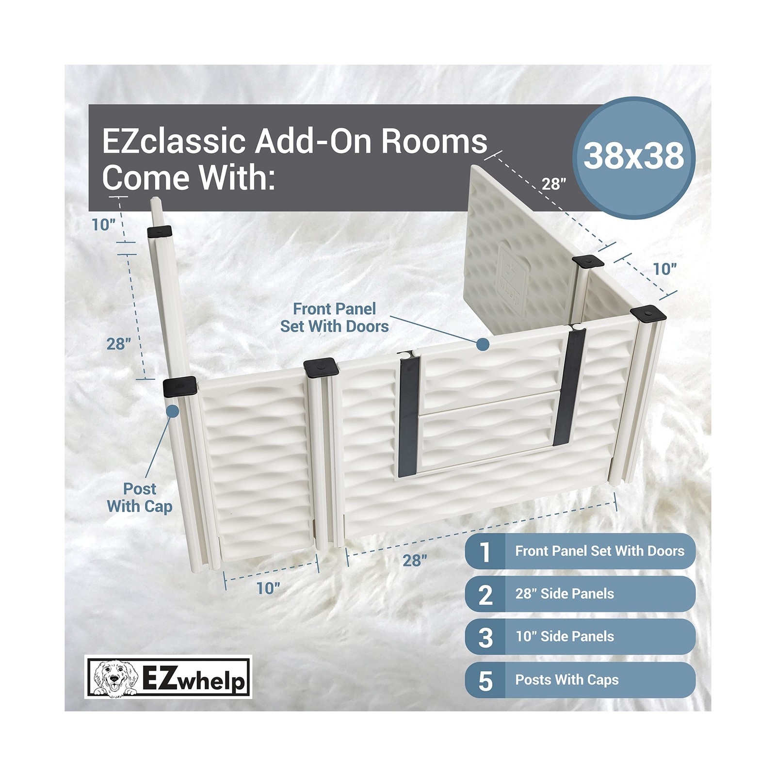 EZwhelp EZclassic Add-On Room 3-Wall Gates for Indoor Whelping Box, Extension…
