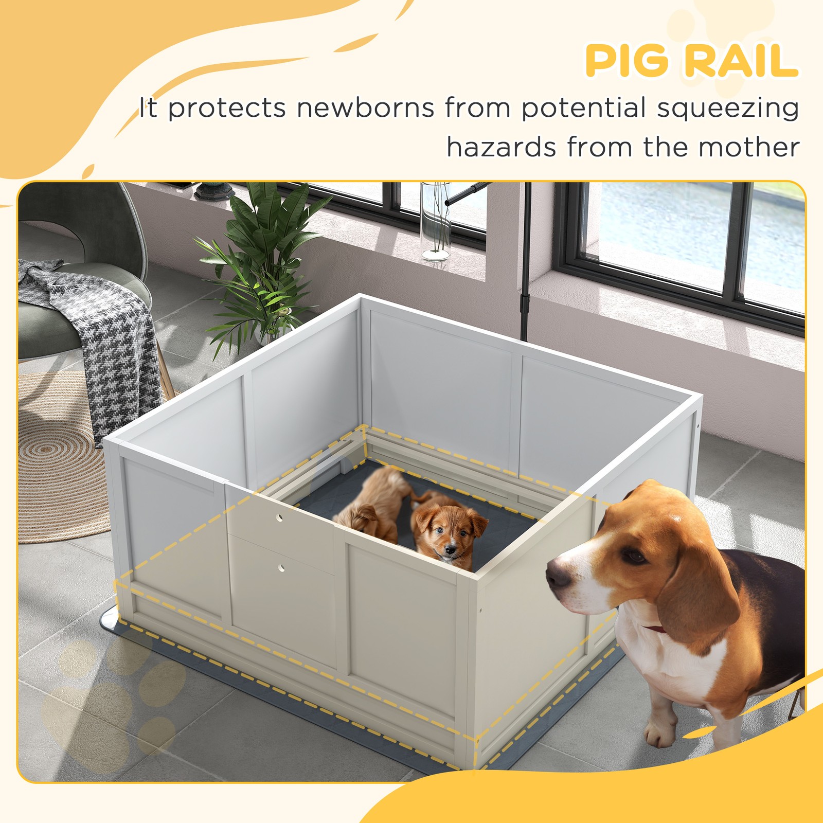 Whelping Box for Dogs with Pee Pad, Pig Rail, 41″ x 39″