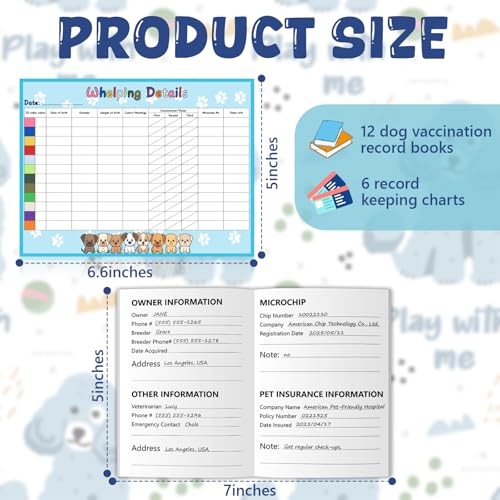 Puppy Whelping Supplies Kit Include 12 Puppy Shot Record Booklets 6 Record