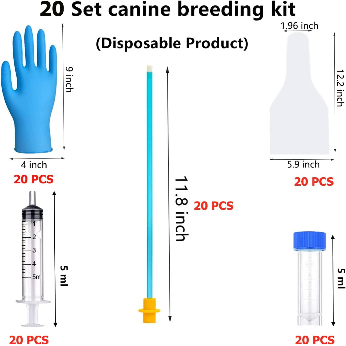 20 Set AI Artificial Insemination Dog Breeding Kit, Canine Breeding Kit, Dog Ins
