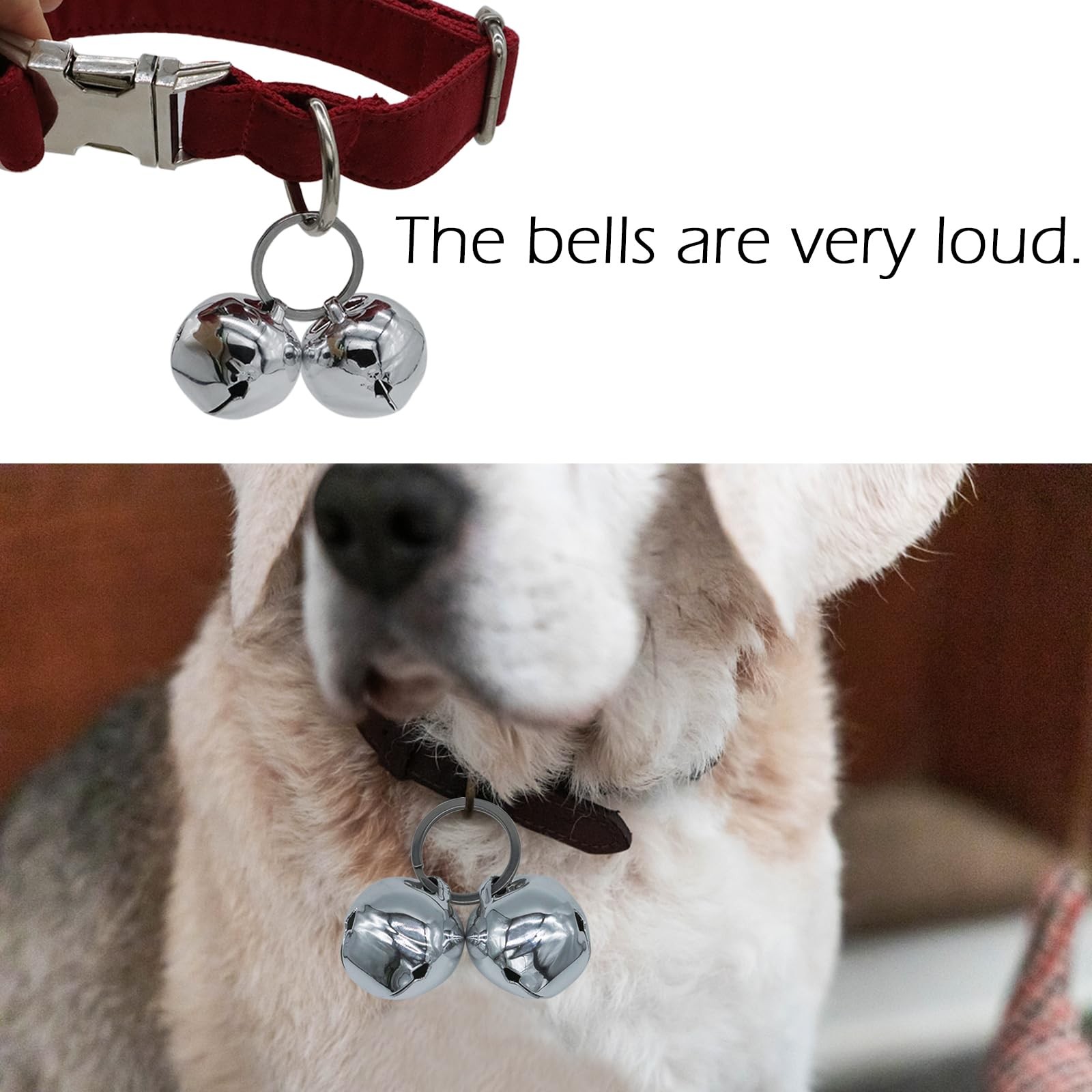 IVIA PET Large Dog Bells, Collar Loud Pet Tracker 30mm x 33mm, Silver