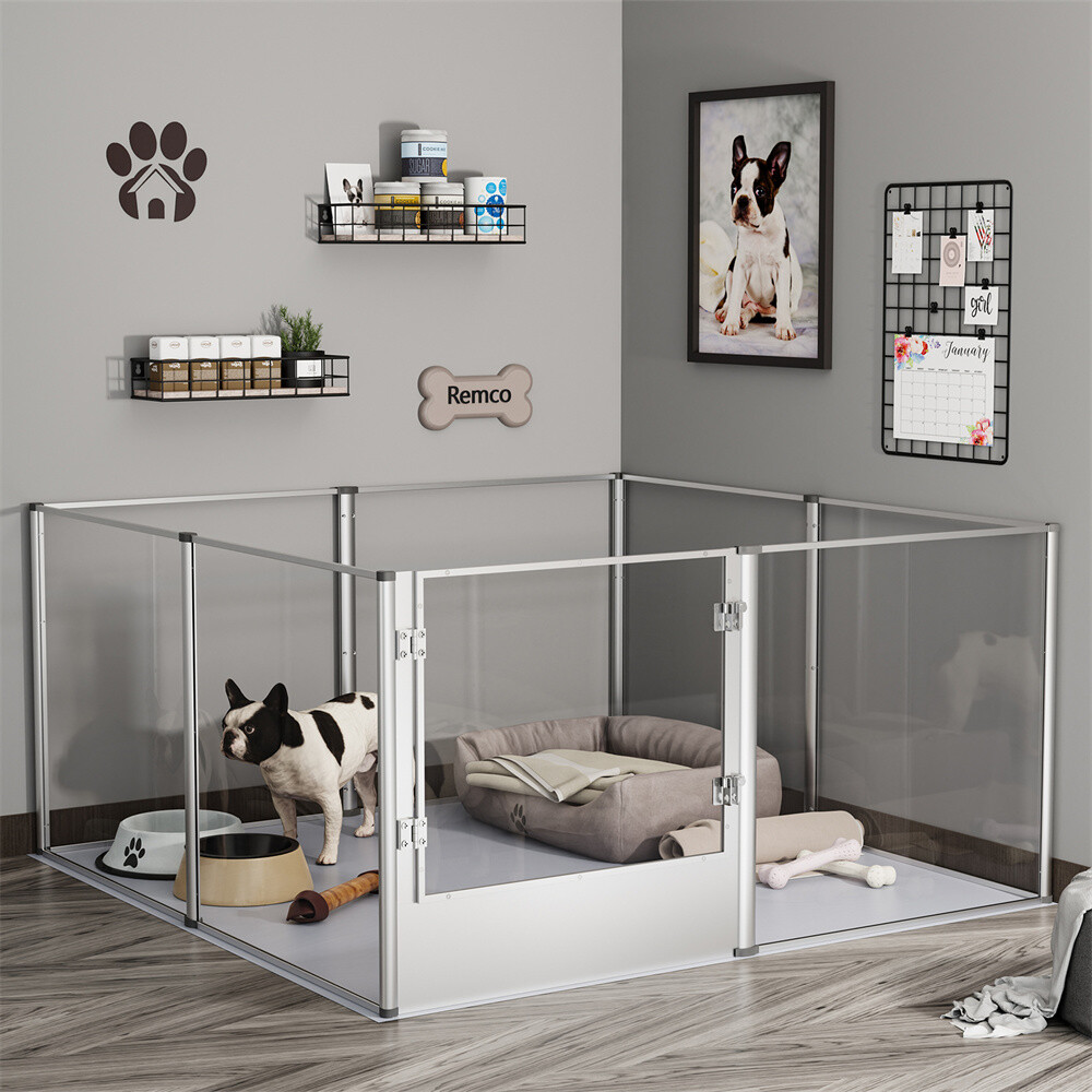 Strong Pet Playpen Clear Acrylic Whelping Box Cage Kennel w/ Pad Dog Cat Rabbit