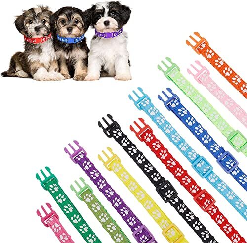 Nylon Adjustable Breakaway Litter Collars for Newborn Pets Dogs Cats, 12 Pack
