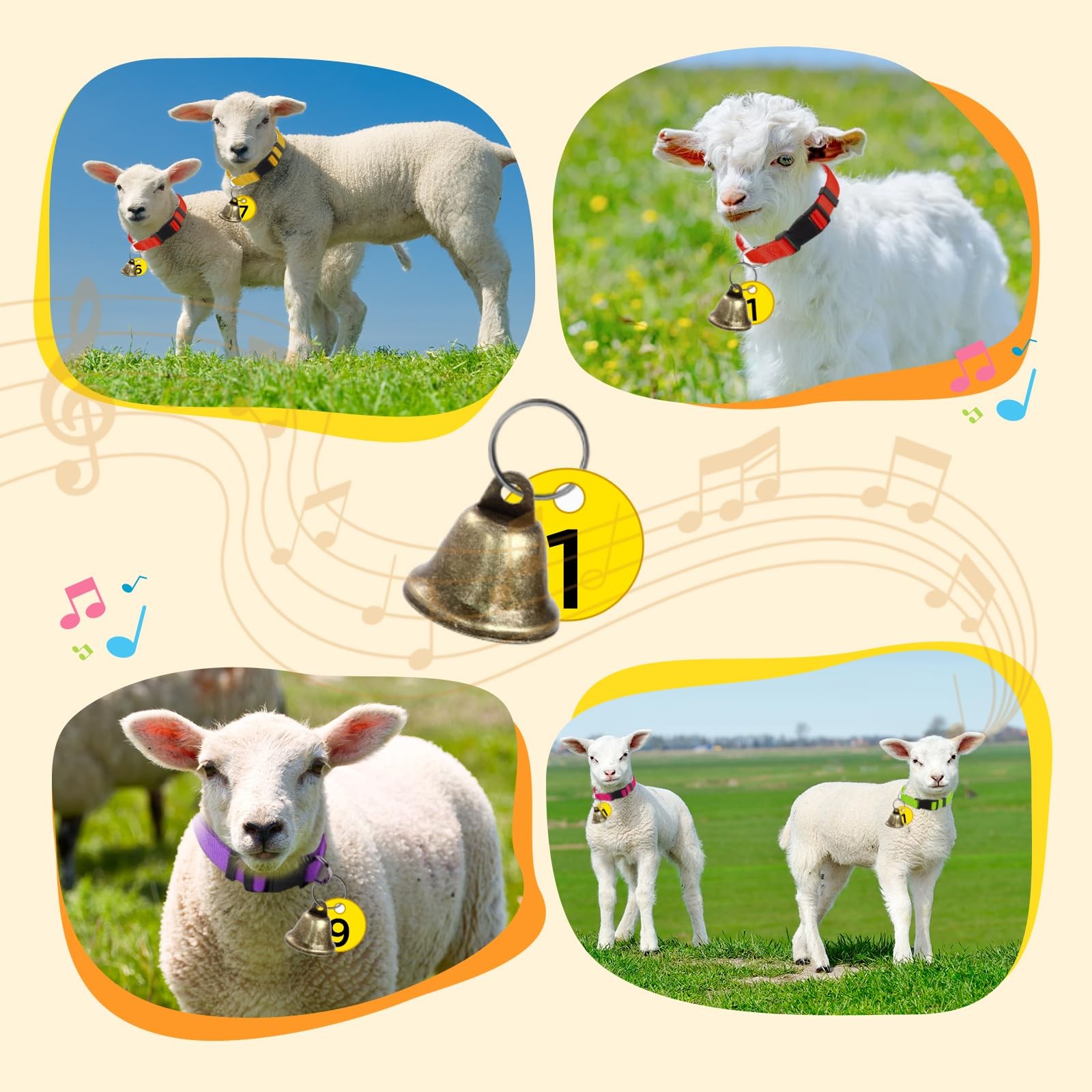 ETCYAOXIN 12-Pack Goat Collars with Bells and Numbered Multicolor