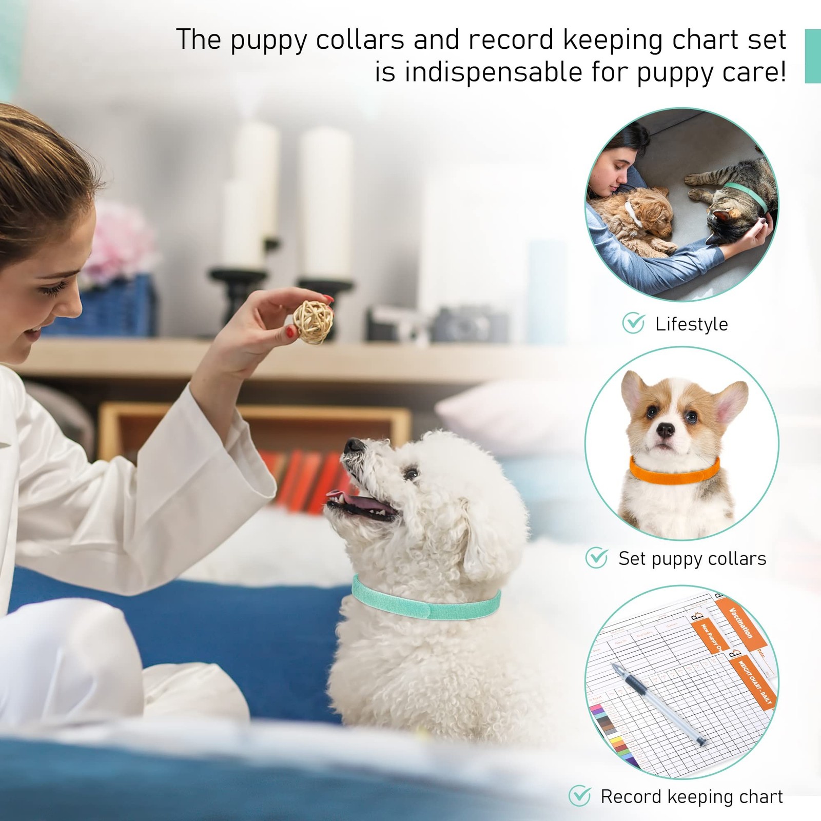 GAMUDA 15Pcs Newborn Puppy Collars, Super Soft Nylon Adjustable Whelping ID B…