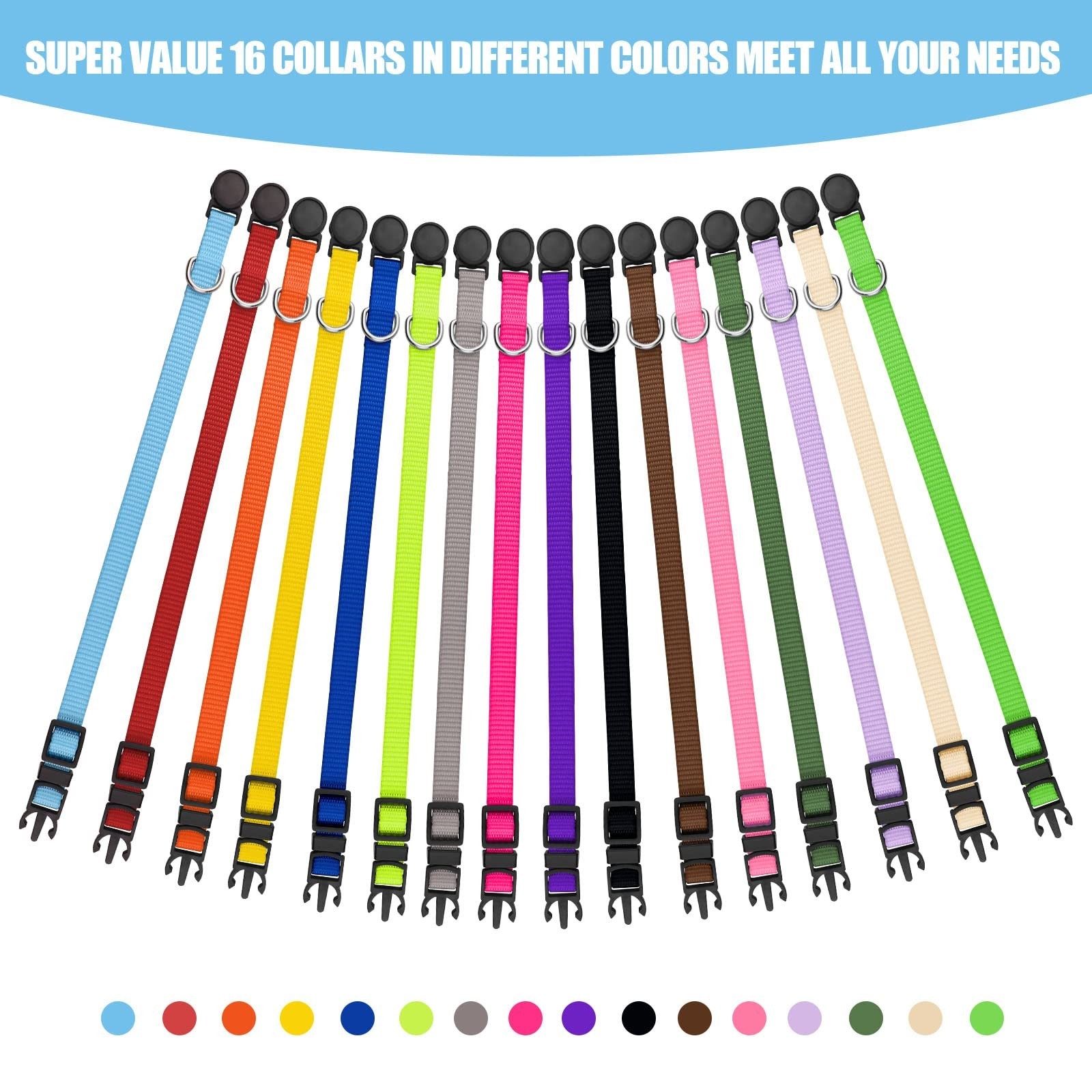 16 PCS Puppy Collars, Safety Buckle Collars for Litter Nylon Adjustable Puppy…