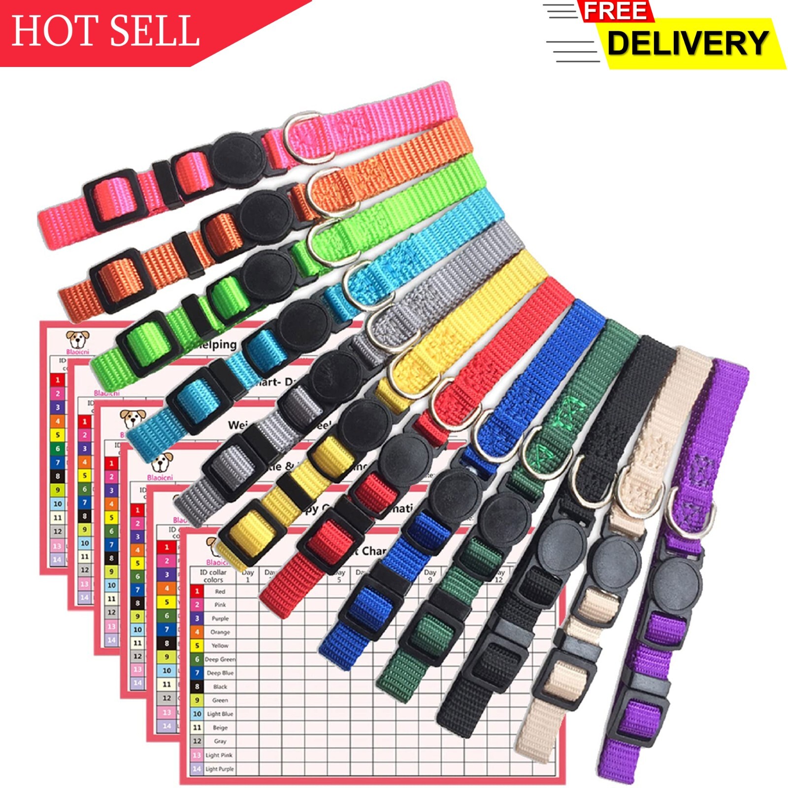 Puppy ID Collar Identification Soft Nylon Adjustable Breakaway Safety Whelpin…