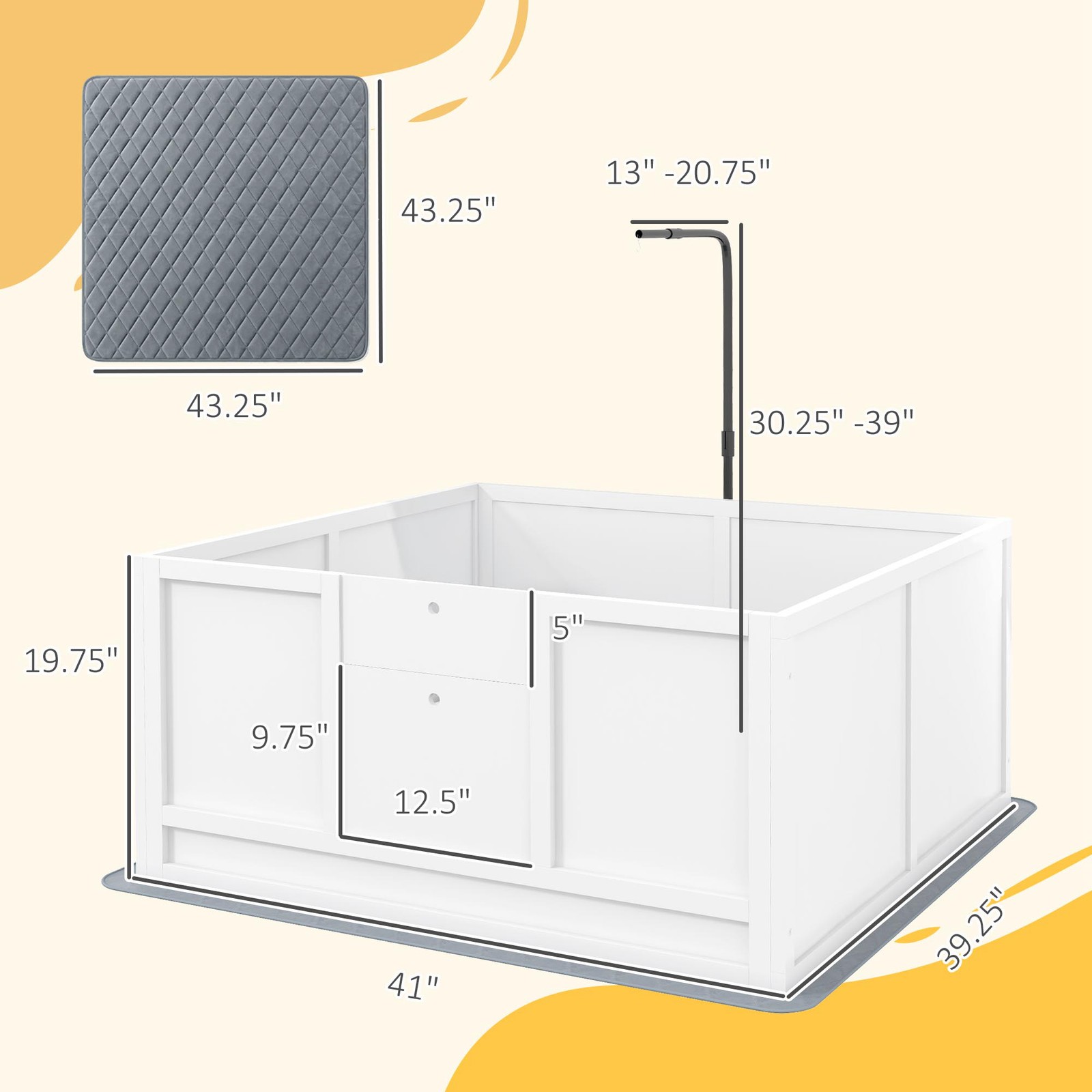 Whelping Box for Dogs with Pee Pad, Pig Rail, 41″ x 39″