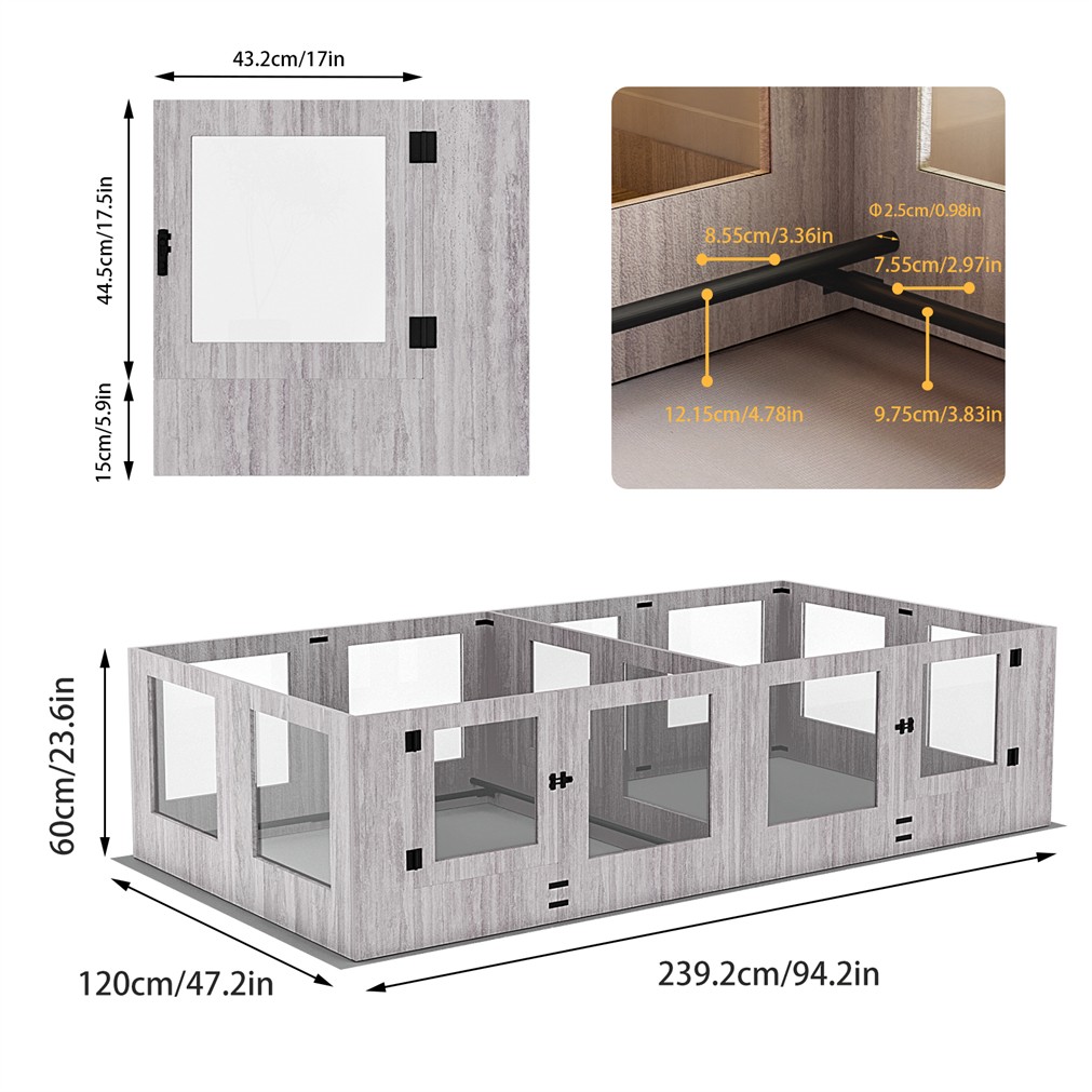 24” T Dog Cat Pen/ Whelping Box Fence Transparent Playpen Indoor Dog House