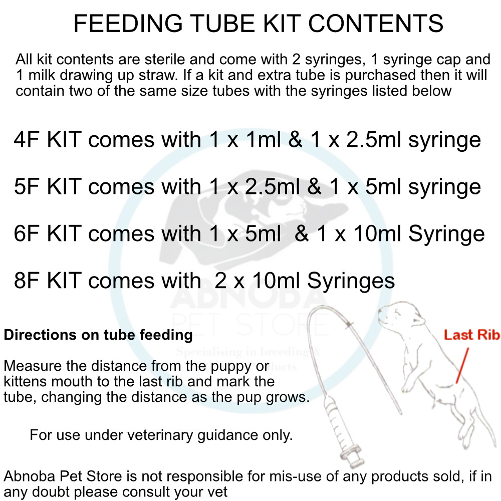 Sterile Tube Feeding Kit Milk Syringes Whelping Pup Kitten Sml Animal 4 5 6 8 Fr