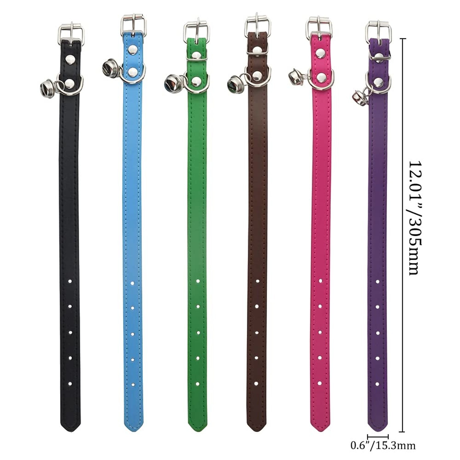 6Pcs Leather Pet Collars with Bell Adjustable 20-28cm Soft Identification Lea…