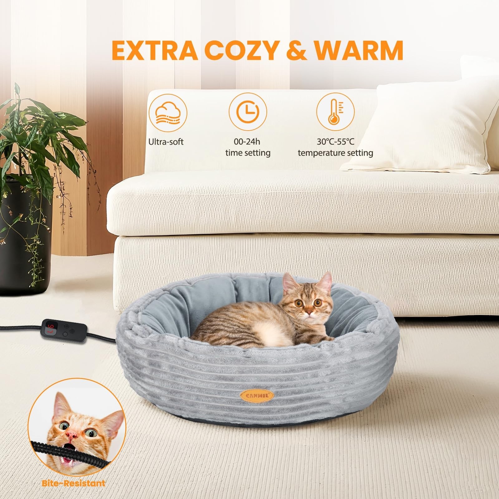 Heated Cat Bed for Indoor Cats, 20’’ Electric Cat Heated Bed Pet War