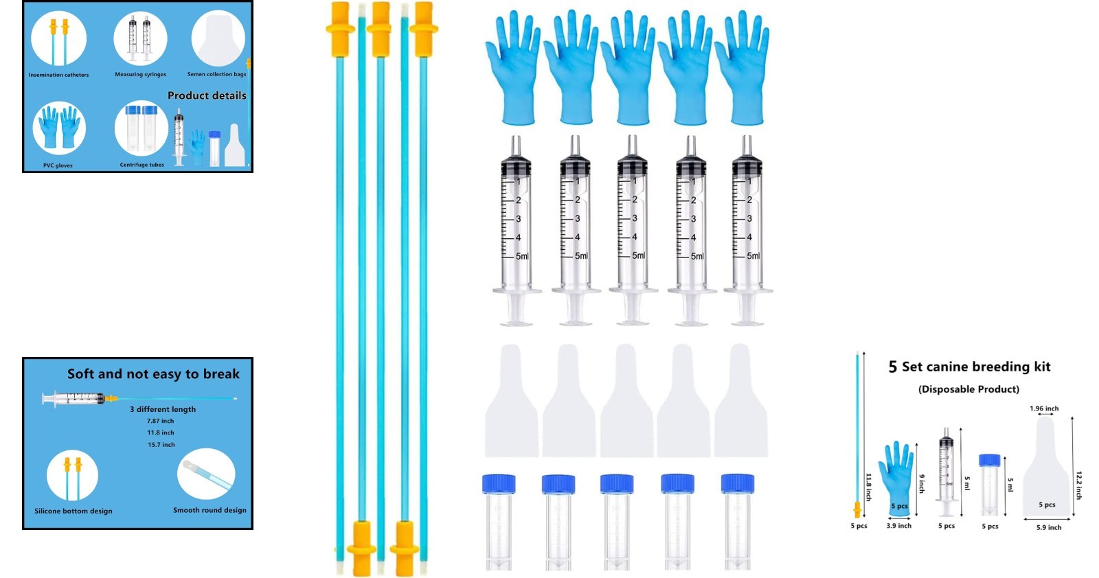 Durable 5 Set Dog Insemination Kit – Quality Canine Breeding Supplies, 11.8 Inch