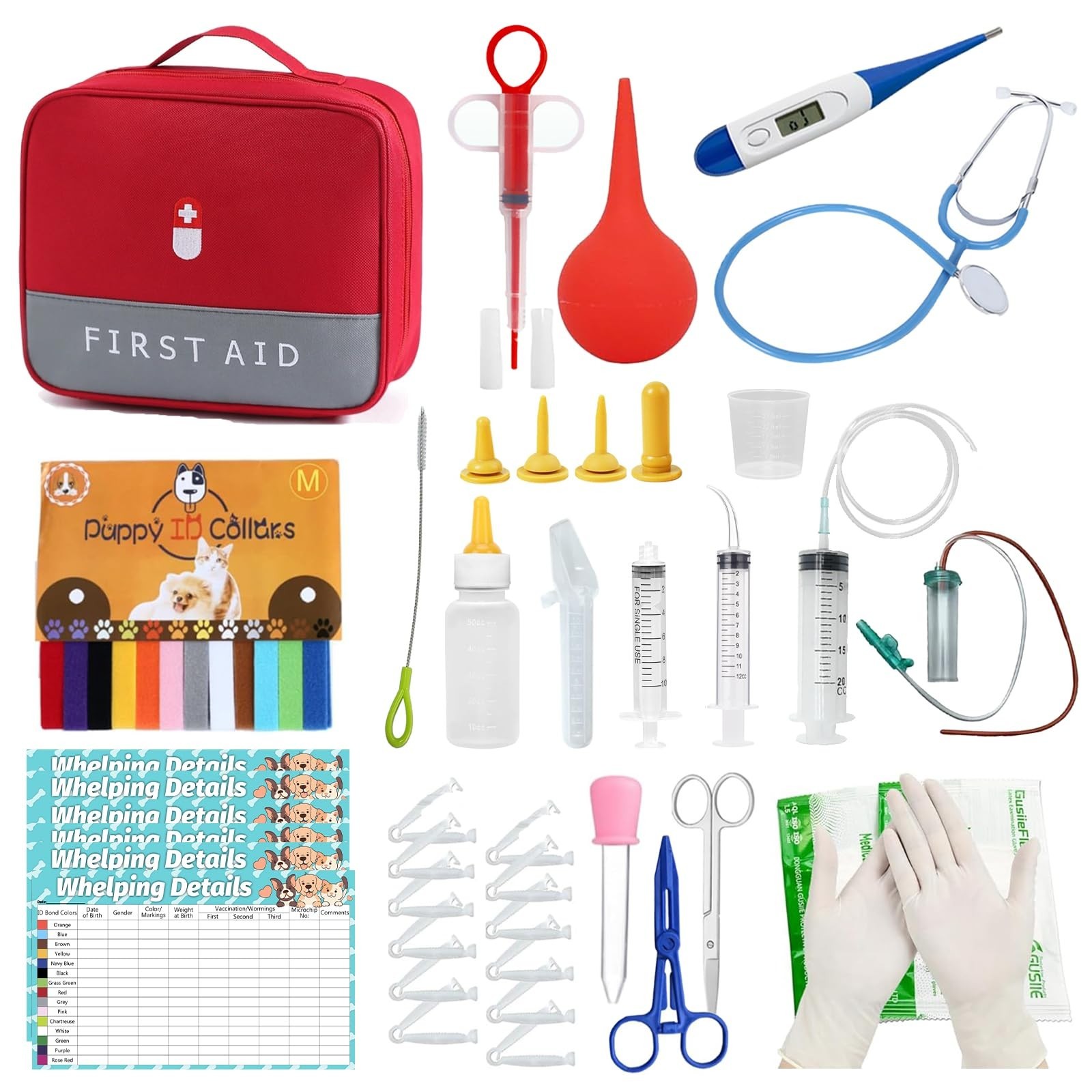Whelping Kit for Puppies & Kittens – Essential Supplies, Collars, Thermometer &